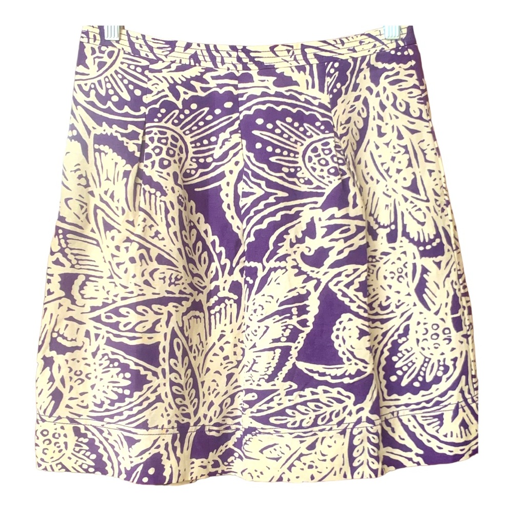 LOFT by ANN TAYLOR Purple Cream Linen Blend Above Knee Pleated Swing Skirt - 4